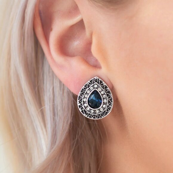 Paparazzi Jewelry Accessories - High-Class Celebrity - Blue Earrings - Vintage - Picture 1 of 4